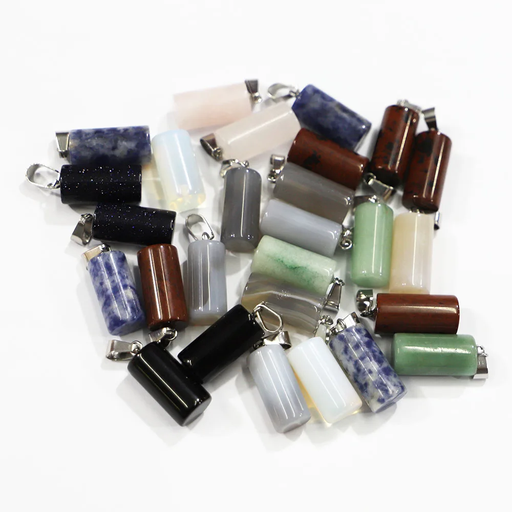 

24pcs/lot New Natural Stone Cylindrical Necklace Pendants Chakra Healing Energy Charm Accessory Diy Jewelry Bulk Items Wholesale