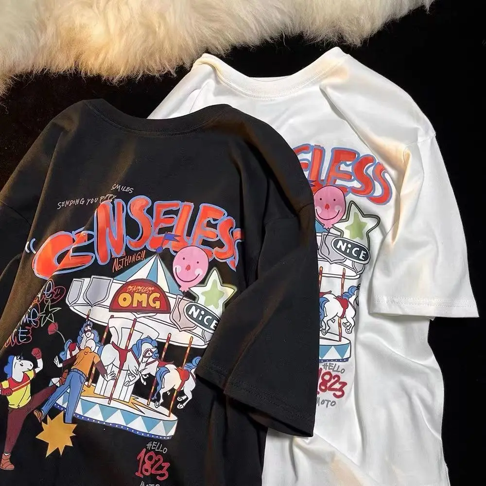 

Hip Hop Women T-shirts Carousel Graphic Short Sleeve T Shirt Harajuku Casual Streetwear Summer Short Sleeve Y2k Clothes Tops Tee