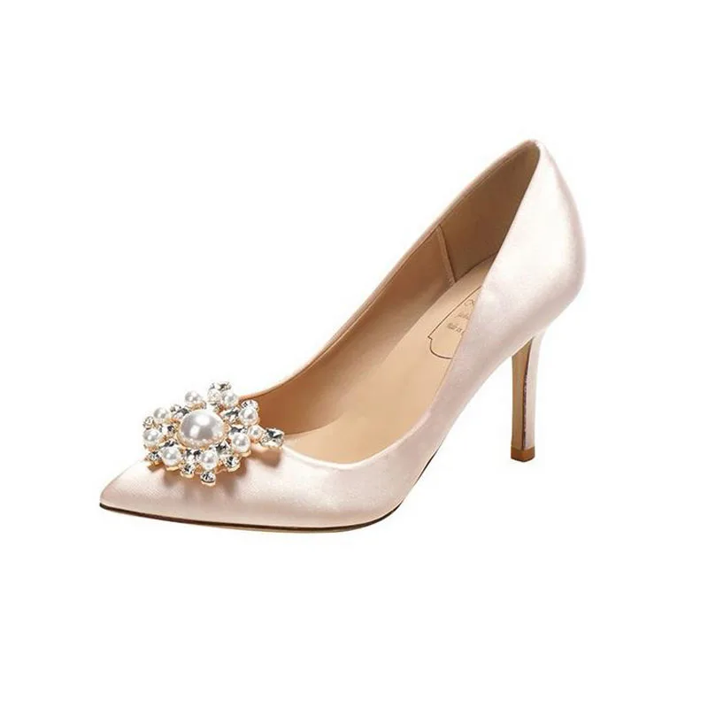 Женские атласные туфли на высоком каблуке 7 см | Обувь