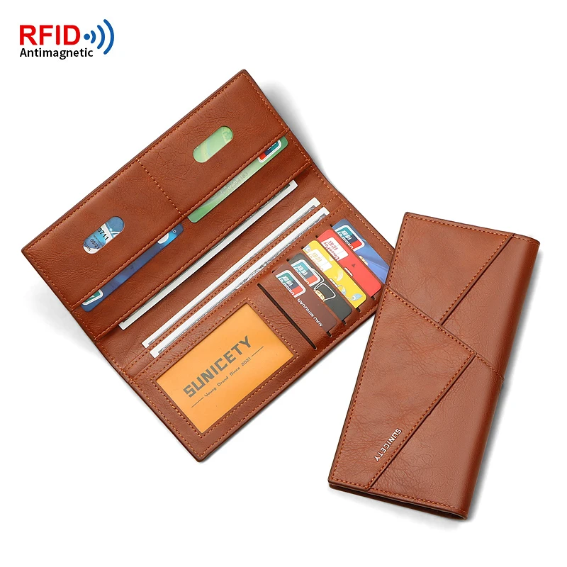 

Многофункциональный противокражный кошелек RFID для мужчин, Длинные кошельки из мягкой кожи, ультратонкий кошелек для денег