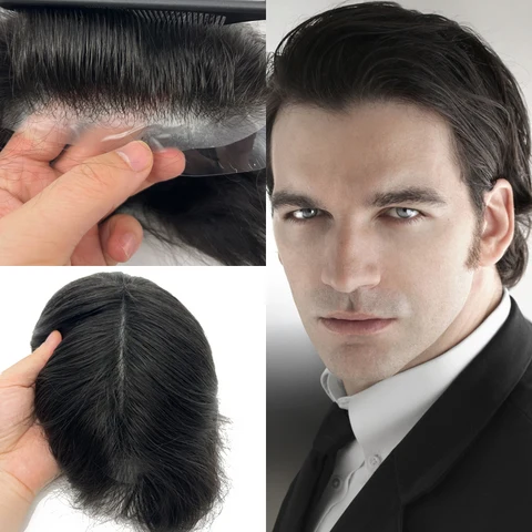 Парик из 100% человеческих волос с невидимыми искусственными волосами для мужчин