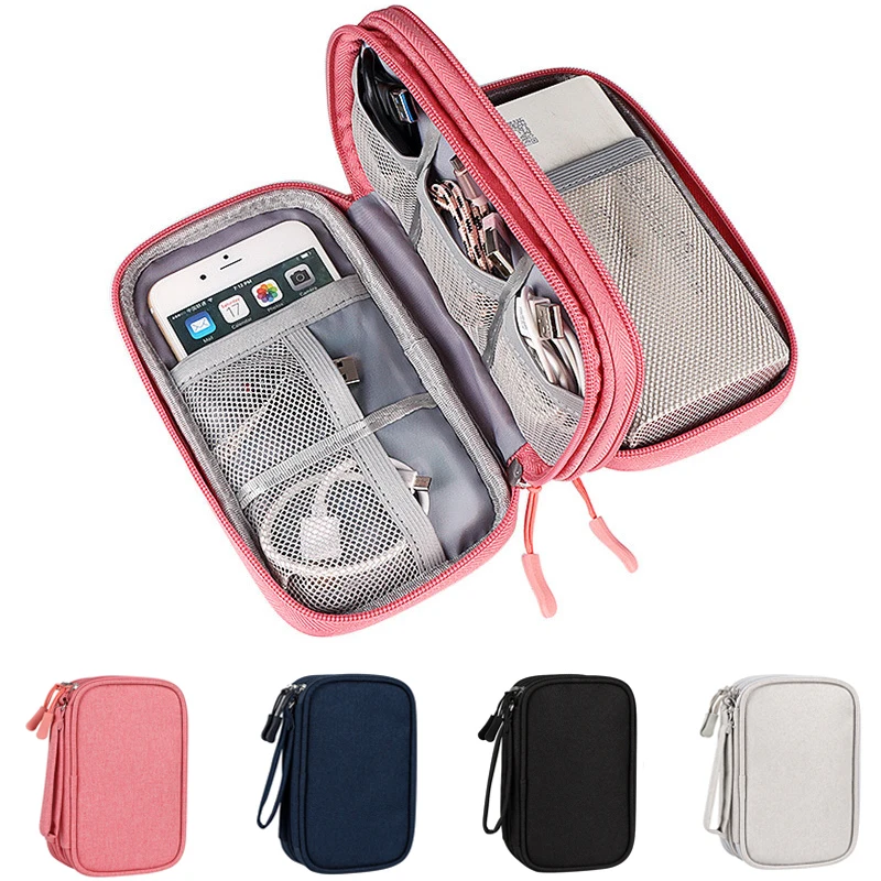 

Multi-function Phone Bag Wire Organizer Cable Winder Travel Organizer Bag Waterproof Double Layers Hard Disk Headset Storage Bag