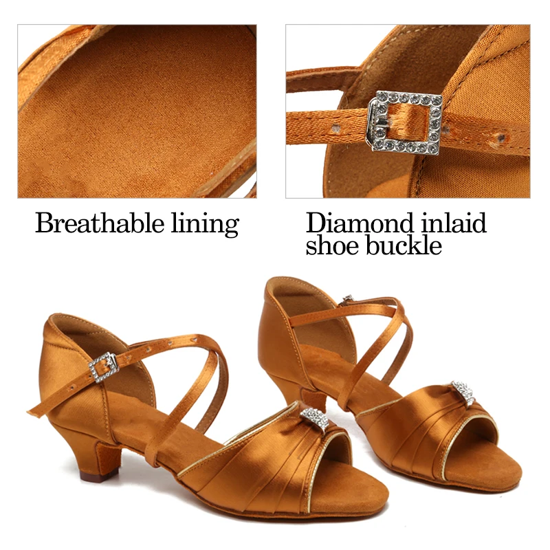 DKZSYIM Children Dance Shoes for Girls Women Ballroom Latin shoes Modern Tango Dancing Shoes Salsa Sandals 3.5CM Heel