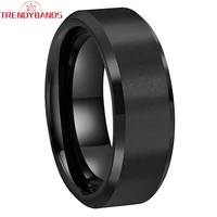 6mm 8mm black tungsten carbide rings for men women wedding band beveled edges matte finish comfort fit