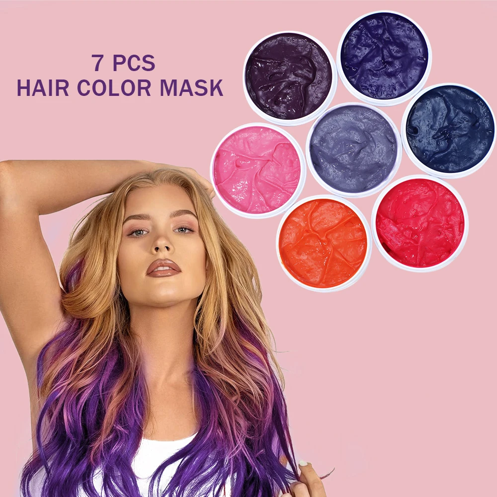 

7 Color DIY Faster Hair Dye Mask 2 in 1 Make Hair Soft Straightenig Smooth Cream Deep Repair Damaged Frizzy Hair Treatment