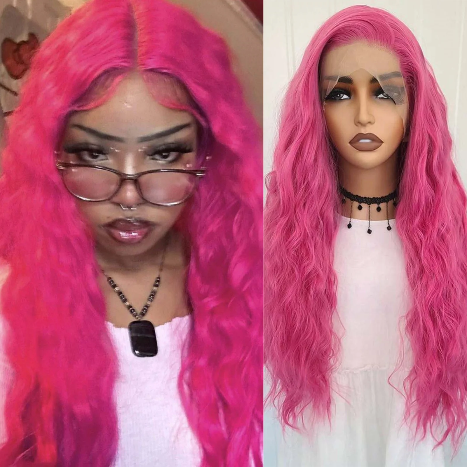 Парик розово-красный кудрявый 13X4 парик на синтетической сетке спереди