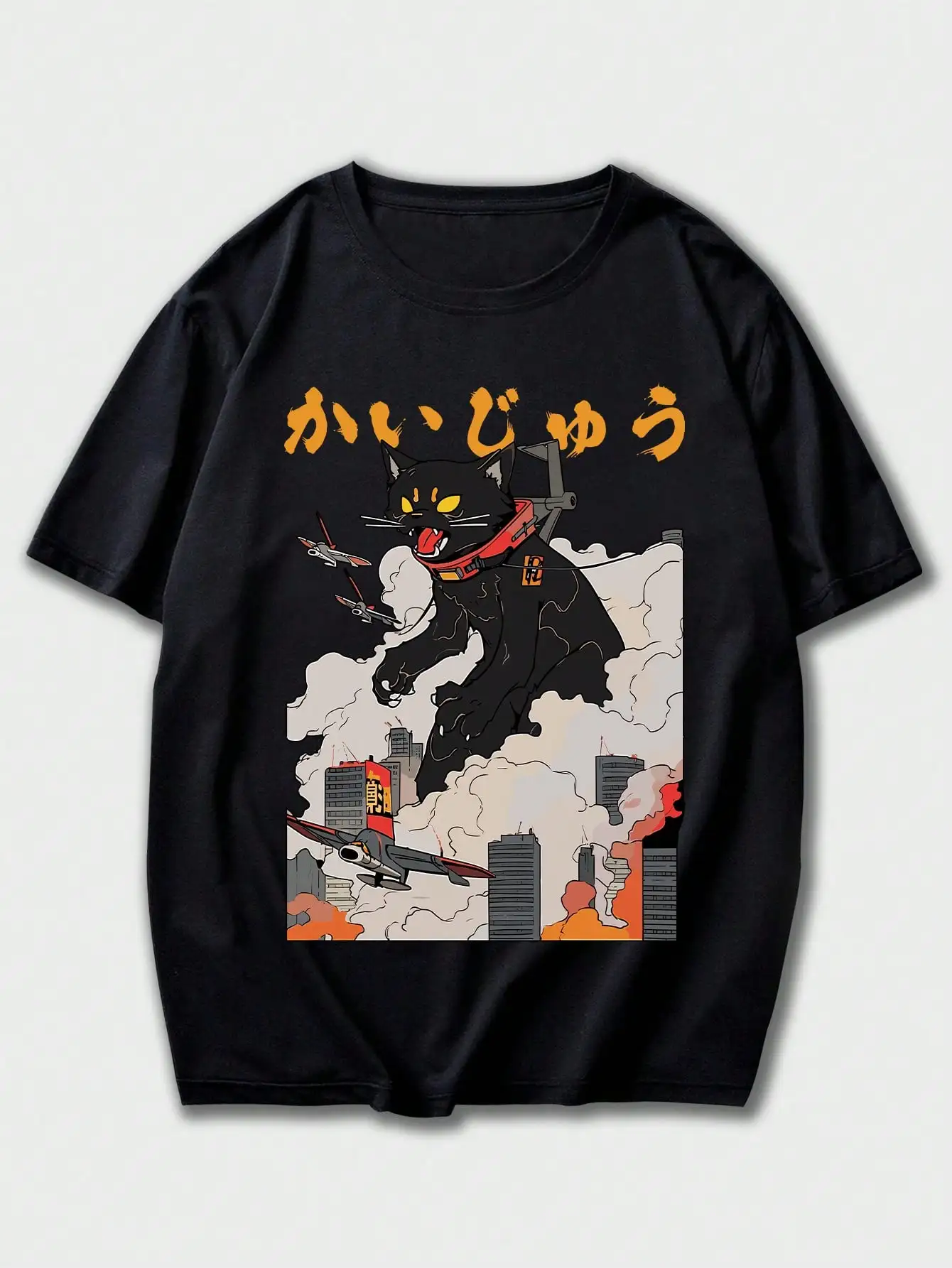 ROMWE Аниме Мужская футболка с японским рисунком и надписью школа