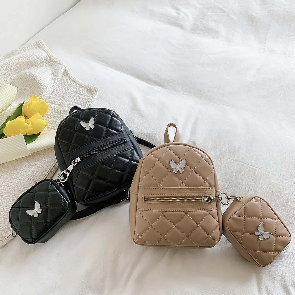 

PU Leather Mini Women Backpack Fashion Solor Color Shoulder Bags Small School Bags Casual Travel Ladies Daypack with Purse