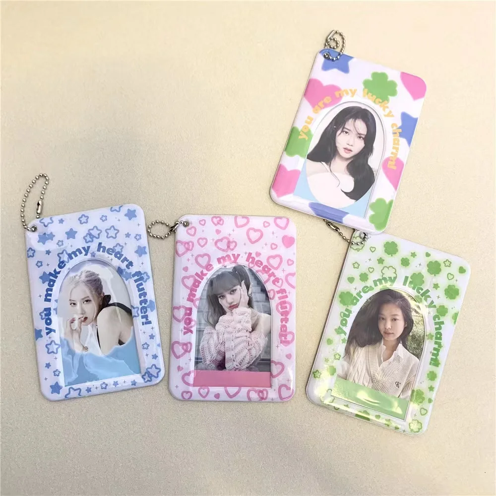 

3 inches Love Kpop Idol Photocards With Chain Waterproof Case Photo Case Key Chain Pendant storage Card Case School Stationery