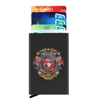 anti theft id credit card holder thin aluminium metal wallets cool military marines symbol printing pocket case bank card box