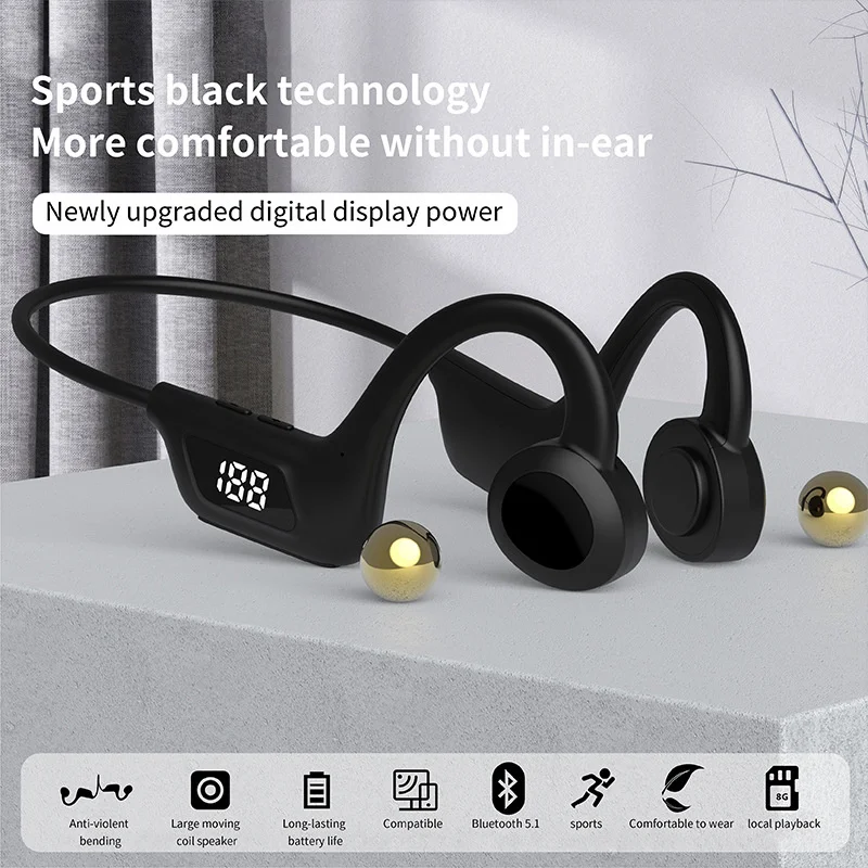 

360° Bend Ear Hook Earphone Bone Conduction Bluetooth 5.1 Headset Wireless Waterproof TF Card Earbuds For Sports Exercise Phone