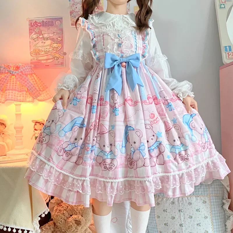 

Pink Fairy Cosplay Victoria Strawberry Retro Prom Princess Dress New Cute Cartoon Women Lolita Dress