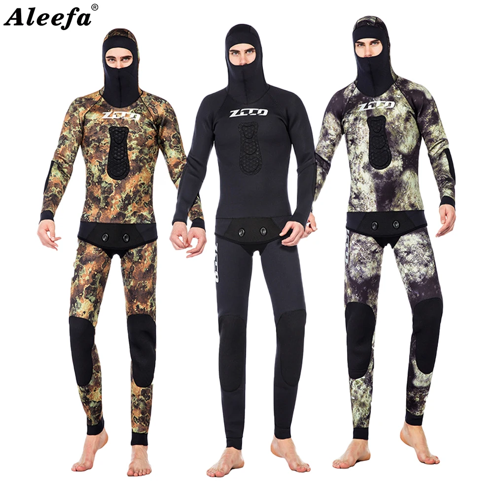 

Wetsuit 3.5mm Mens CR Neoprene Open Cell Camouflage Two-piece Spearfishing Diving Suit Winter Swimsuit Unisex