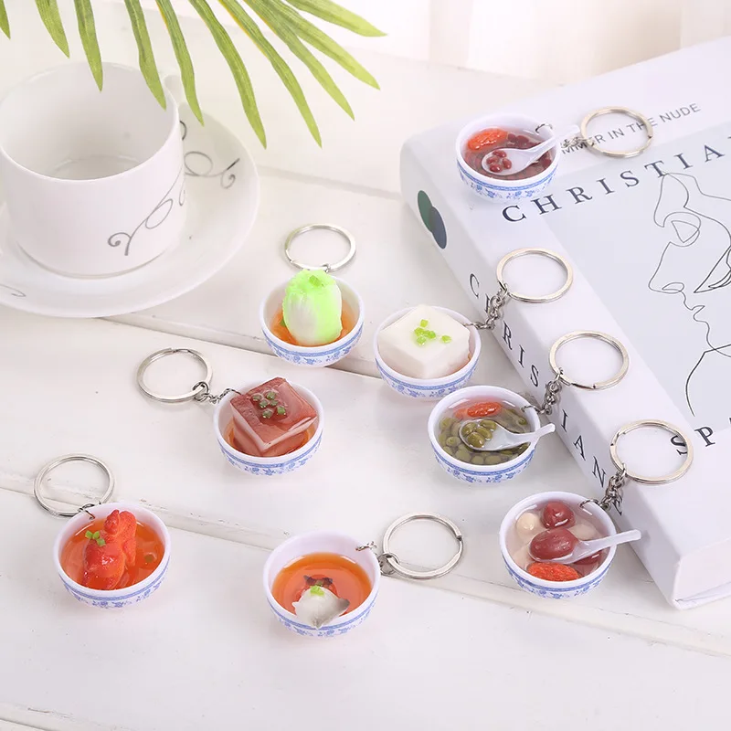 

New Simulated Food Keychain Creative Fashion Mini Kitchen PVC Dessert Model Props Car Bag Pendant Ornaments Trinkets Gift Women