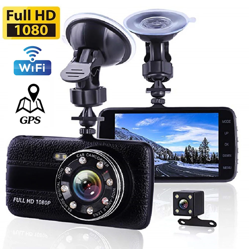 

Видеорегистратор автомобильный, Wi-Fi, 4,0 дюйма, Full HD 1080P, GPS
