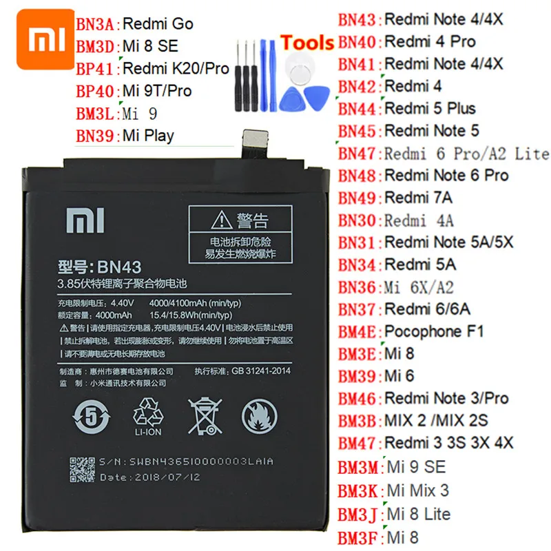 xiao mi 100 orginal phone battery for xiaomi mi redmi note mix 2 3 3s 3x 4 4x 4a 4c 5 5a 5s 5x m5 6 6a 7 8 pro plus bn43 bn31 free global shipping