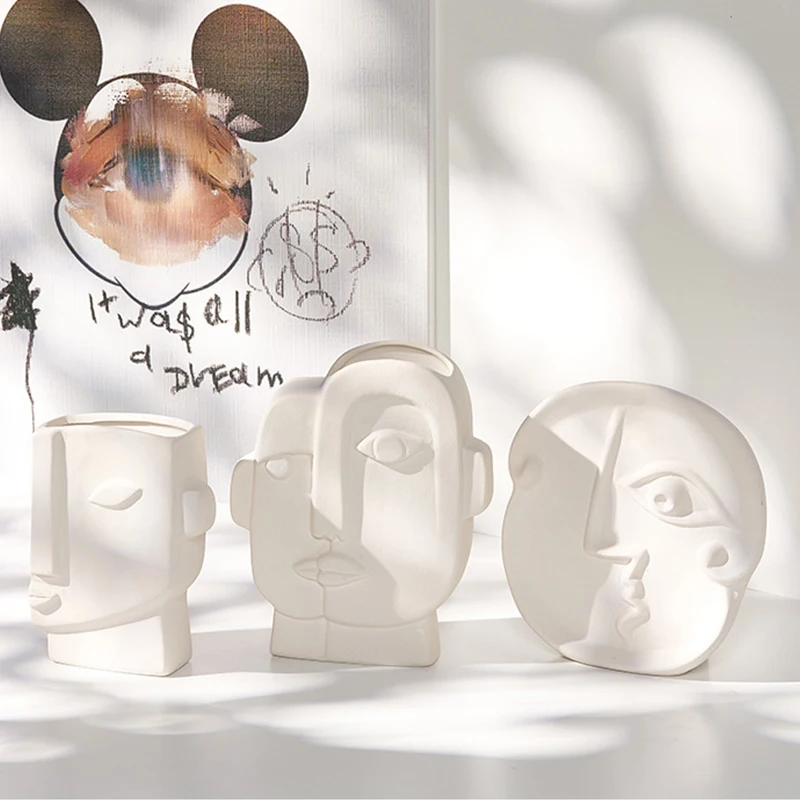 Nordic Ins современная забавная керамическая ваза с человеческим лицом простая белая
