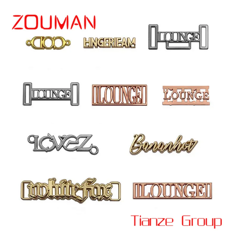 

Custom metal engraved logo tags name letter plate clothing sewing labels for garment swimwear