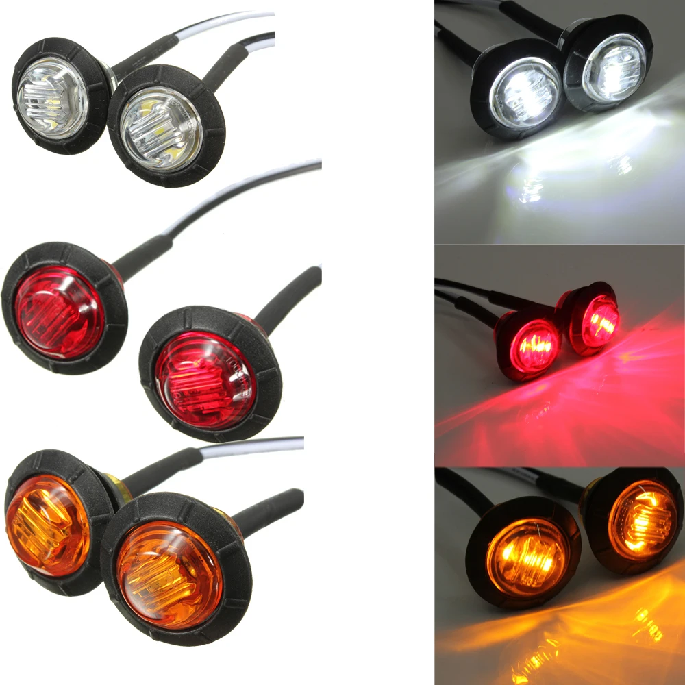 

2PCS 12V/24V 3LED 3/4" Round Trailer Side Marker Lights Yellow White Red For Trucks Clearance Lights Truck Turn Signal Lamp