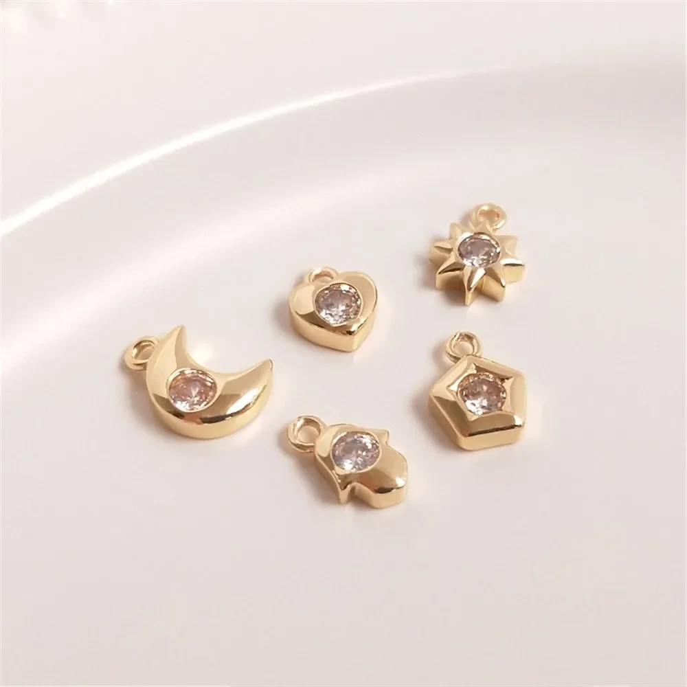 Набор из 14-каратного золота с цирконом подвеска со звездой луной сердцем