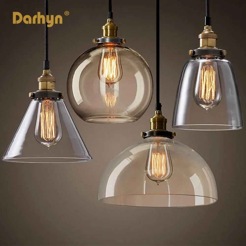 

Американский ретро стеклянный подвесной светильник, винтажное стеклянное освещение для столовой, кухни, бара, домашняя простая лампа