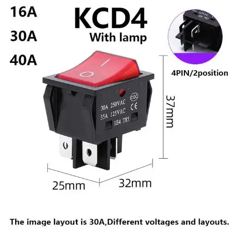 Переключатели кнопки питания KCD4, пластик, 30/35A 250/125 В переменного тока