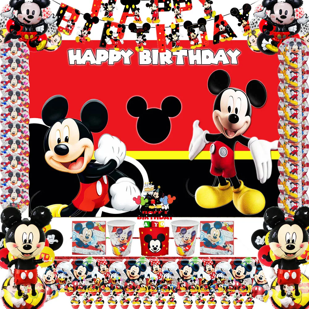 

Mickey Mouse Theme Boy Birthday Party Decoration Tableware Paper Cup Plate Tablecloth Banner Napkins Baby Shower Party Supplies