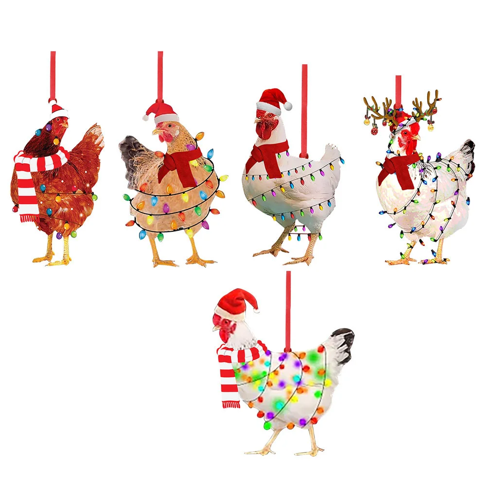 

5 Pcs Chicken Pendant Hanging Hen Ornament Rooster Decors Chicken Pendant Wood Xmas Ornaments