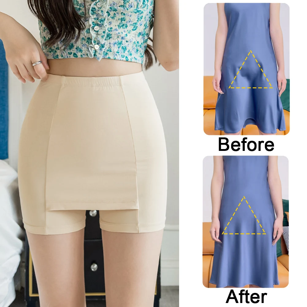 

Summer Ice Silk High Waist Shorts Women'S Push Up Safety Pants Double Layer Seamless Skirt Shorts Underwear Boxer Underpants