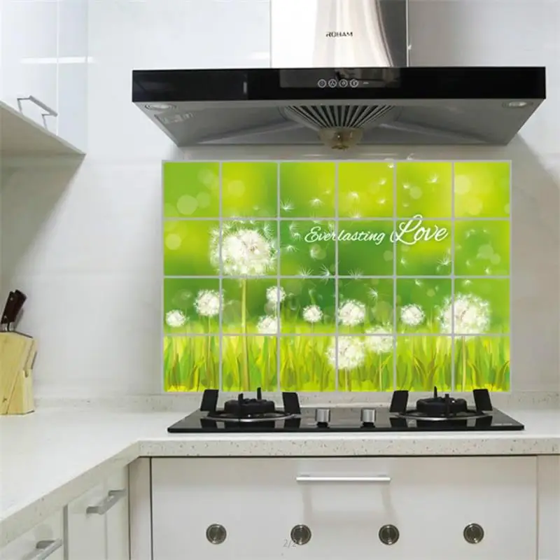 

Large 60*90cm Kitchen Oilproof Removable Wall Stickers Aluminum Foil Art Decor Home Decal Dandelion Anti Oil Tile Wall Stickers