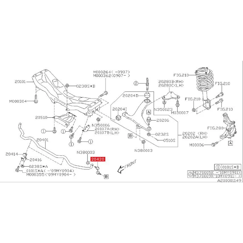 Передний стабилизатор автомобиля 20420AJ000 в оригинале и OEM для Subaru Legacy Outback BR5 BM(-12) BM95