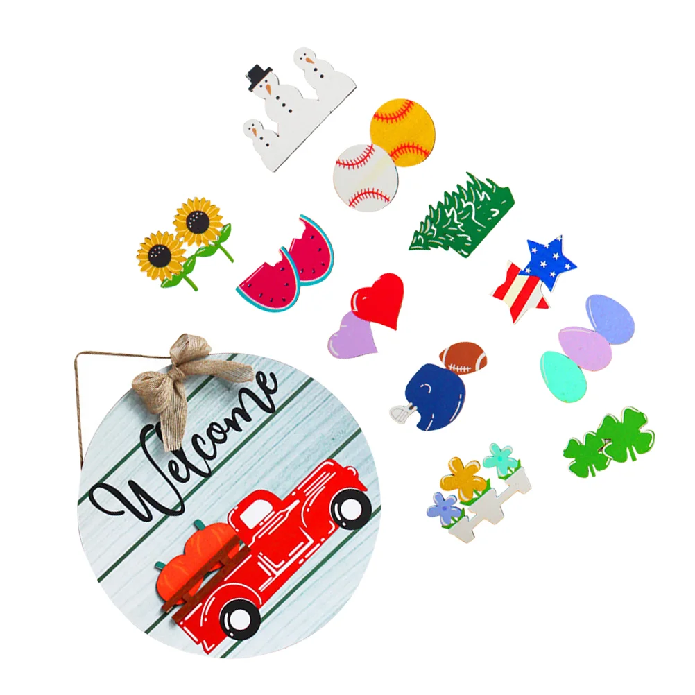 

Welcome Sign Porch Signs Wreath Seasonal Front Round Wooden For Interchangeable Door Pieces Outdoor Home Hanging Spring Summer