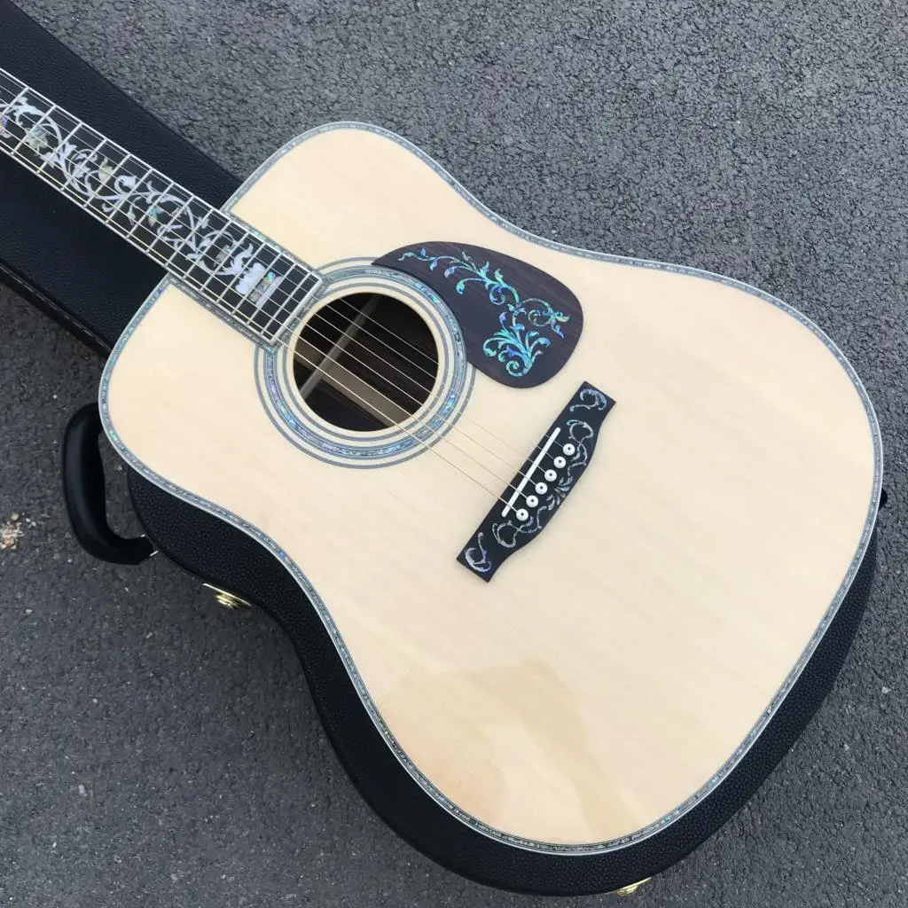 

Solid Spruce 41 Inch D Style Acoustic Guitar Abalone Flowers Inlay