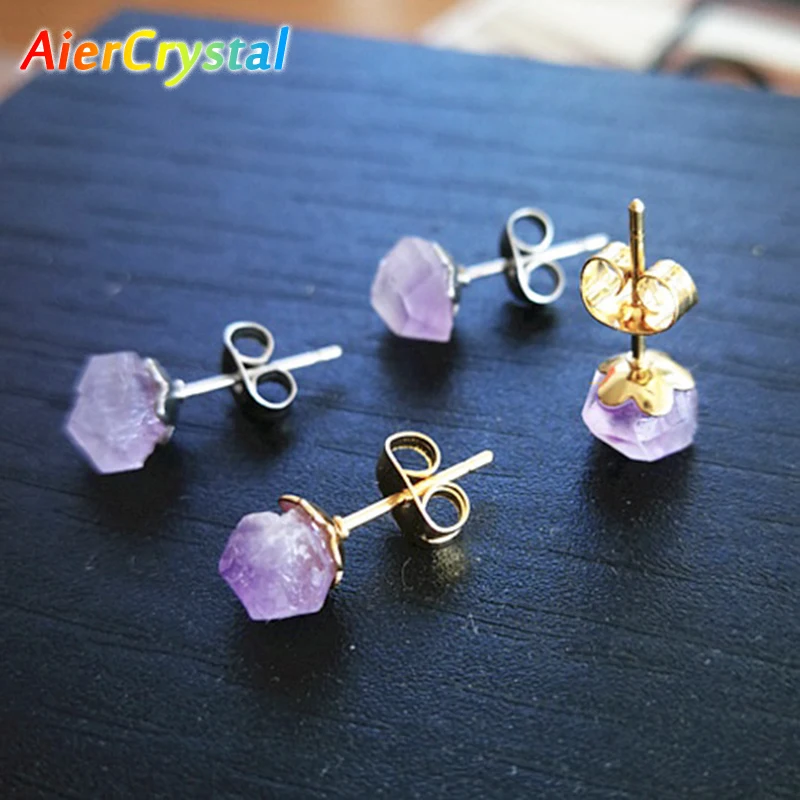 Natural Amethyst Rough Stone Earrings Simple and Fashionable Women's Earrings Earrings Crystal Flower Jewelry High-end Luxury
