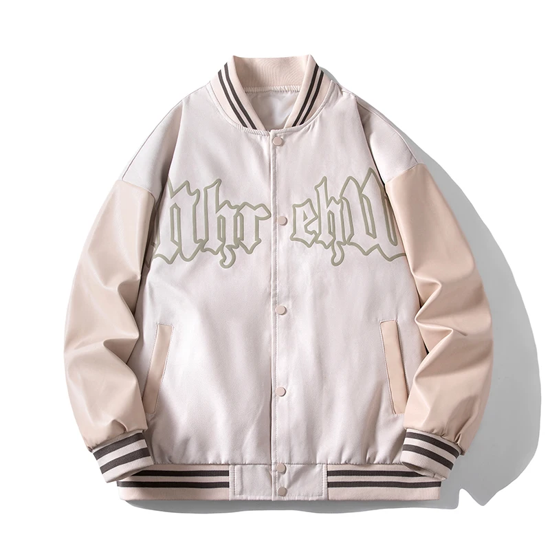 

S-3XL Men Stand Collar Retro Leather Sleeve Baseball Uniform Autumn Leather Jacket Winter Casual Suede Stitching Jacket Men