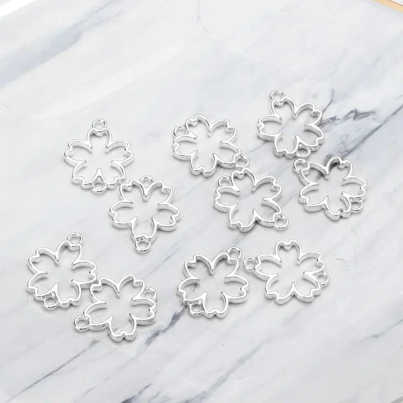 

10 Pcs/Set Cherry Flower Metal Frame DIY Open Bezel Setting UV Resin Pendant Ins 40GB