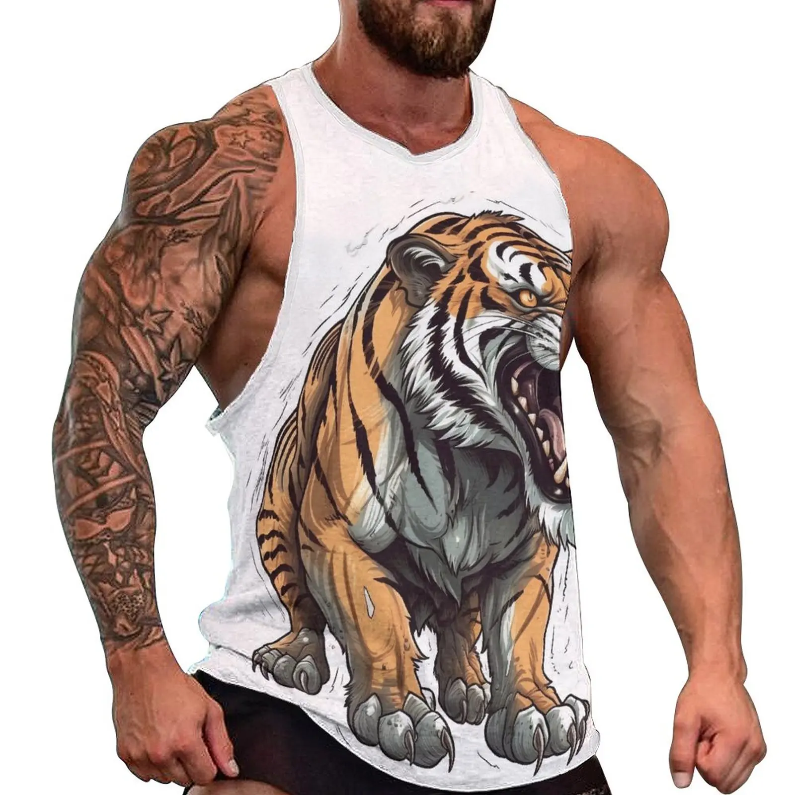 

Tiger Daily Tank Top Vibrant Colors Cartoon Bodybuilding Tops Mens Printed Trendy Sleeveless Shirts Large Size
