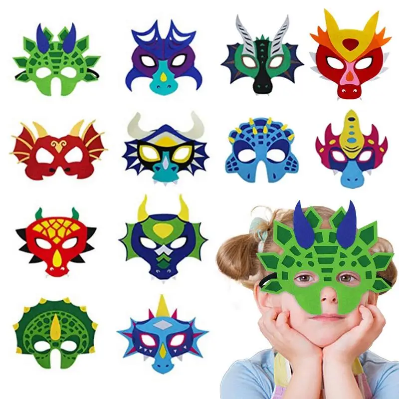 

Dinosaur Masque For Kids 12Pcs Felt Dragon Face Covers For Kids Dinosaur Party Decorations With 12 Different Types For Dinosaur
