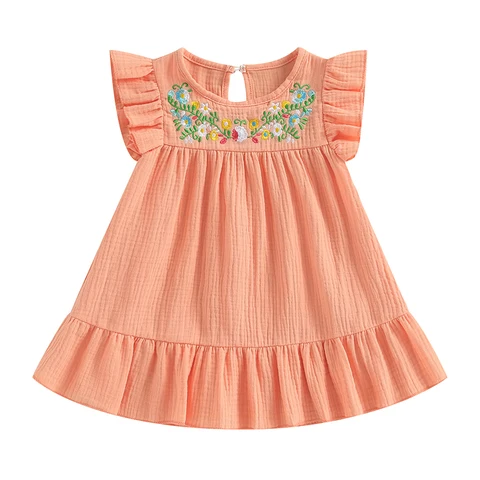 Женское Хлопковое платье, хлопчатобумажное летнее платье с цветочным рисунком для детей