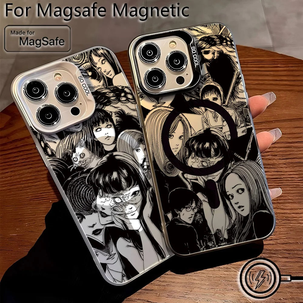 Фото Junji Ito Terror Horror Magsafe Магнитный чехол для Samsung S25 S24 S23 S22 S21 S20 FE Plus Ultra 5G Мягкая посеребренная задняя крышка №3