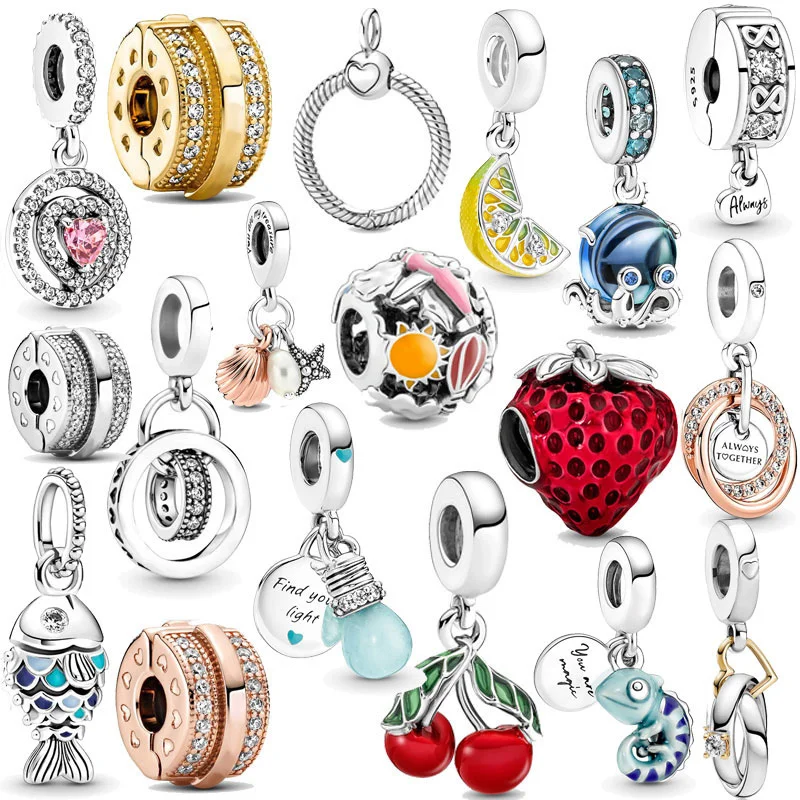 

New 925 Sterling Silver Cherry Chameleon Bulb Diamond Love Pendant Charm Fit Original Bracelet Women Jewelry Gift DIY