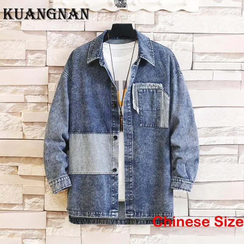 

Джинсовая рубашка KUANGNAN, Мужская экономичная блузка с бесплатной доставкой, Мужская одежда, мужская одежда, Топ с длинным рукавом 2XL 2023