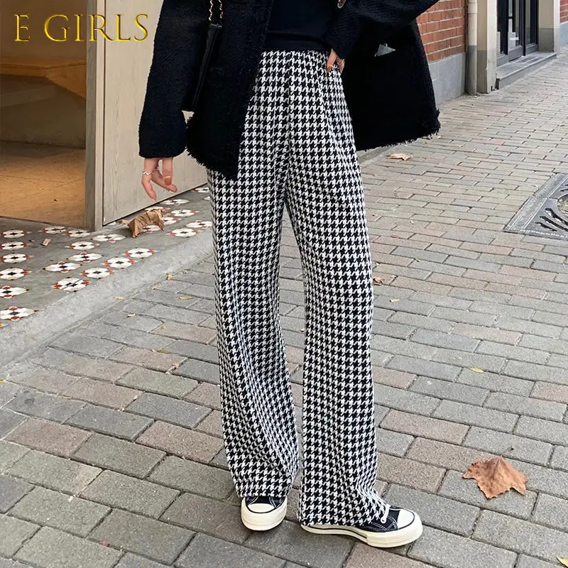 

Pants Women Houndstooth Mopping Loose Chic High Waist Pant Casual Ins Korean Fashion College Students Stylish Feminine Trousers