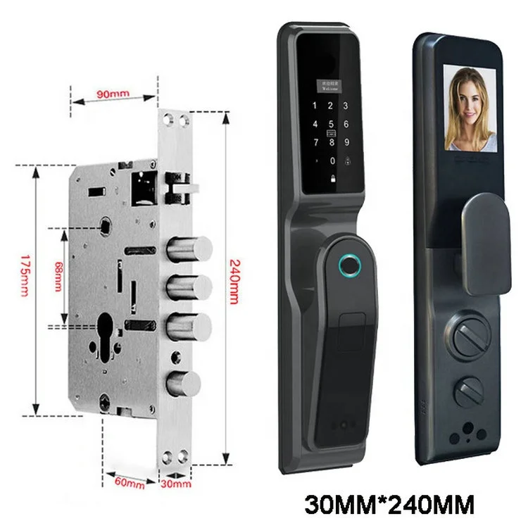 Fully automatic Tuya wifi smart fingerprint anti-theft door lock with cat's eye &face recognition enlarge