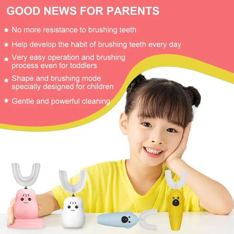 

Children Electric Toothbrush For Kids Smart 360 Cleaning Degrees U Silicon USB Automatic Ultrasonic Teeth Tooth Brush