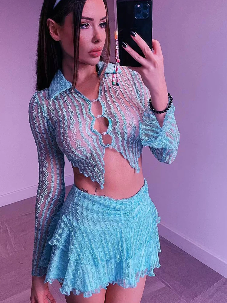 

Короткие комплекты, сетчатый комплект из двух предметов, сексуальный костюм Libertin, прозрачная уличная одежда, ажурная одежда Y2k, женский кост...