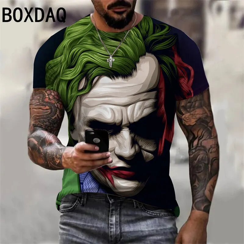 

New Men'S T-Shirt 2023 Summer 3D Printed Evil Clown Fashion Casual Tshirt Street Style Crewneck Loose Short Sleeve Shirt XXS-6XL