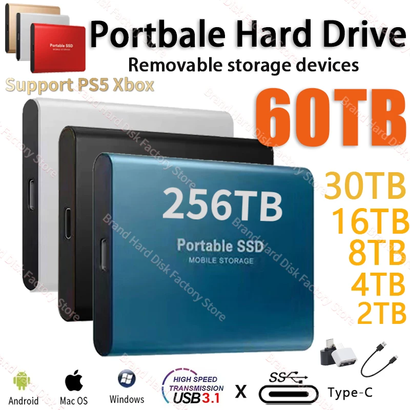 

Original SSD Portable External Hard Drive 256TB Mobile Solid State Drive USB3.2 High Speed Hard Disk for Laptop Notebook Mac PS5