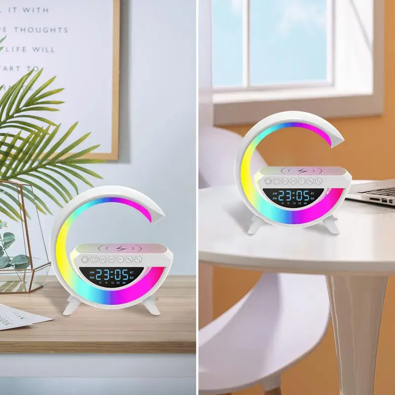 

LED Wireless Charging Speaker Lights With Wireless Charging Mp3 Player With Night Light And Alarm Clock Multi-Color Lamp Speaker