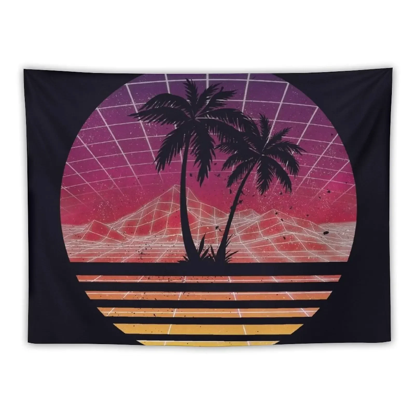 Современный ретро 80-х годов Outrun Sunset Palm Tree Силуэт-оригинальный гобелен